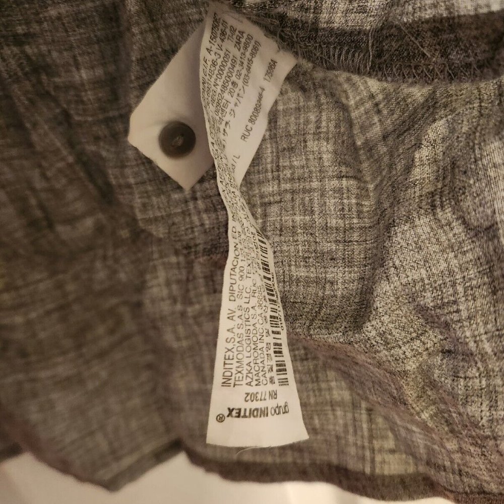 Zara Gray Blouse Black and Silver Metallic Fabric Strip Sleeve Accent Large L - Picture 4 of 5